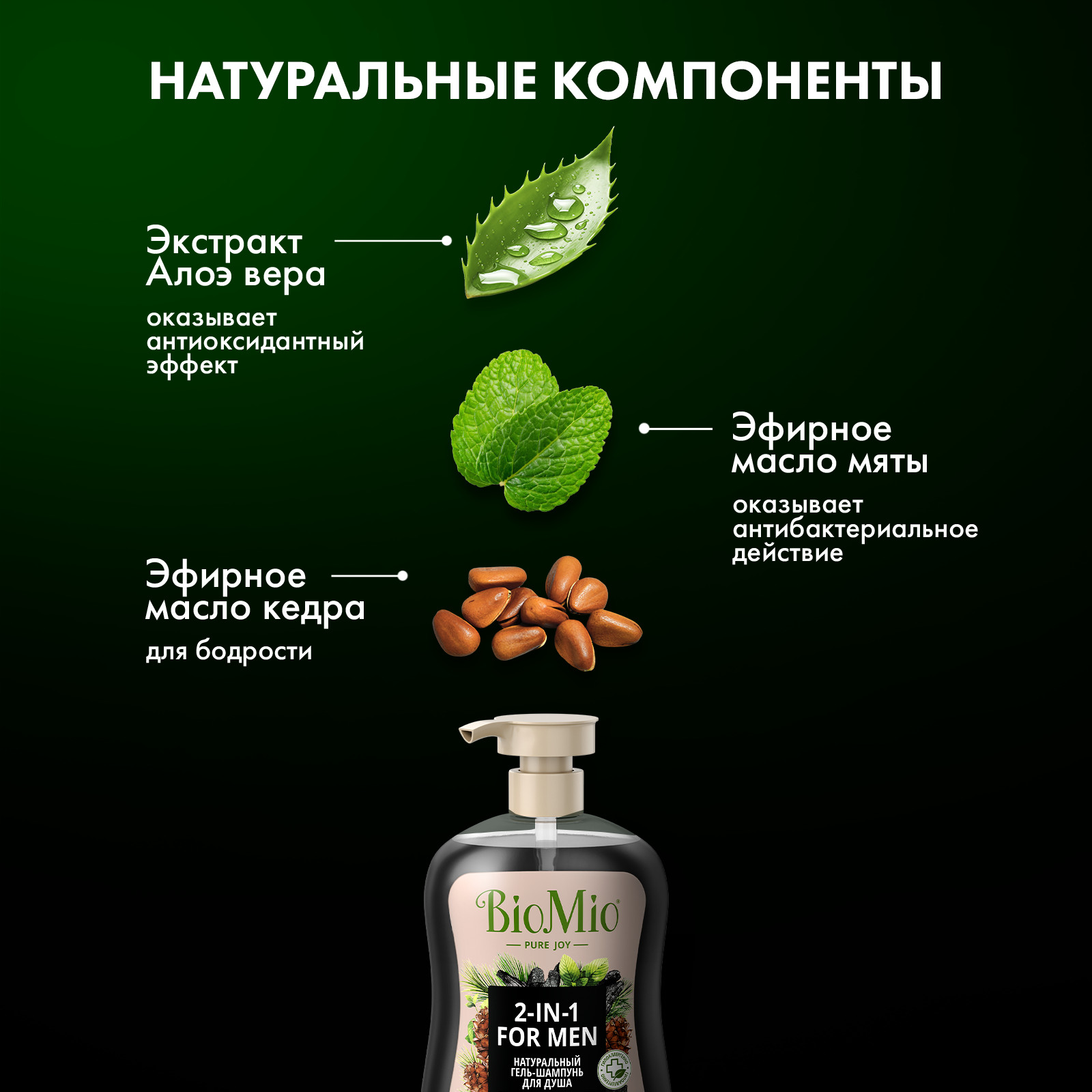 Гель-шампунь для душа BioMio Body and Hair мужской Мята и кедр 650мл - фото 6