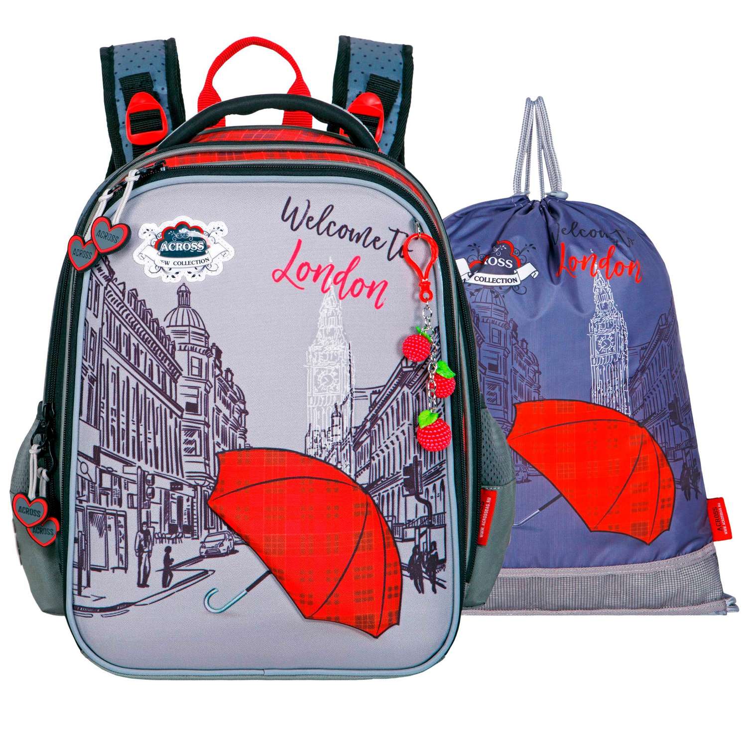 Рюкзак школьный ACROSS с наполнением: мешочек для обуви и брелок - фото 1