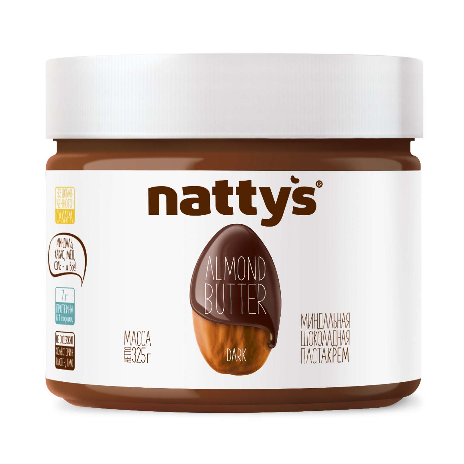 Паста миндальная Nattys Dark с какао и мёдом 325 г - фото 1