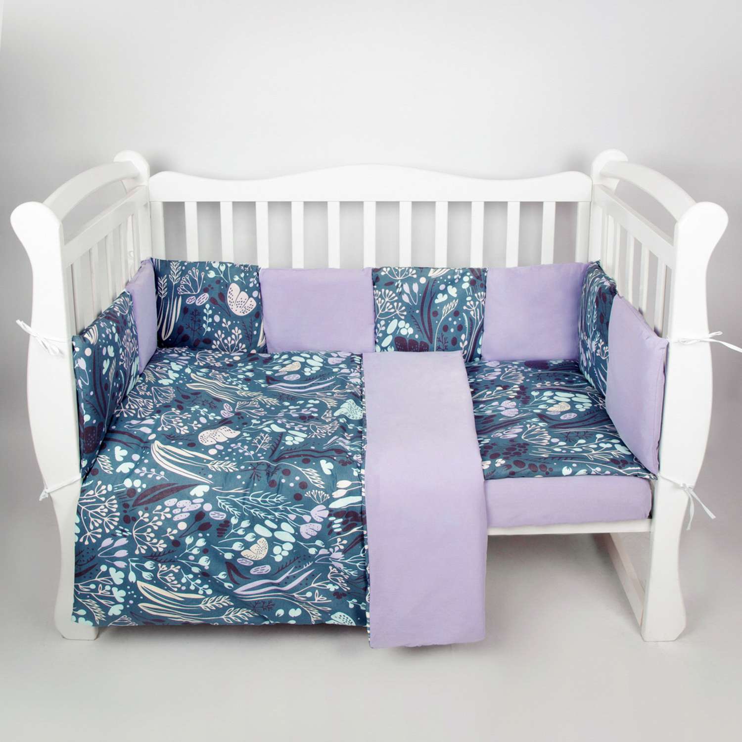 Комплект Premium AmaroBaby в кроватку 18 предметов: 6 + 12 подушек-бортиков Flower dreams фиолетовый - фото 2