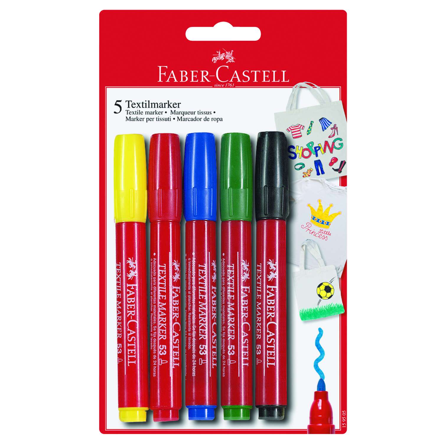 Фломастеры для ткани Faber Castell 5 цветов - фото 1