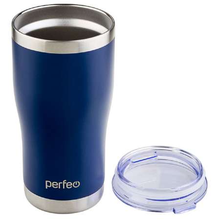 Термокружка Perfeo для напитков с прозрачной крышкой объем 0.6 л. темно-синий PF_C3726
