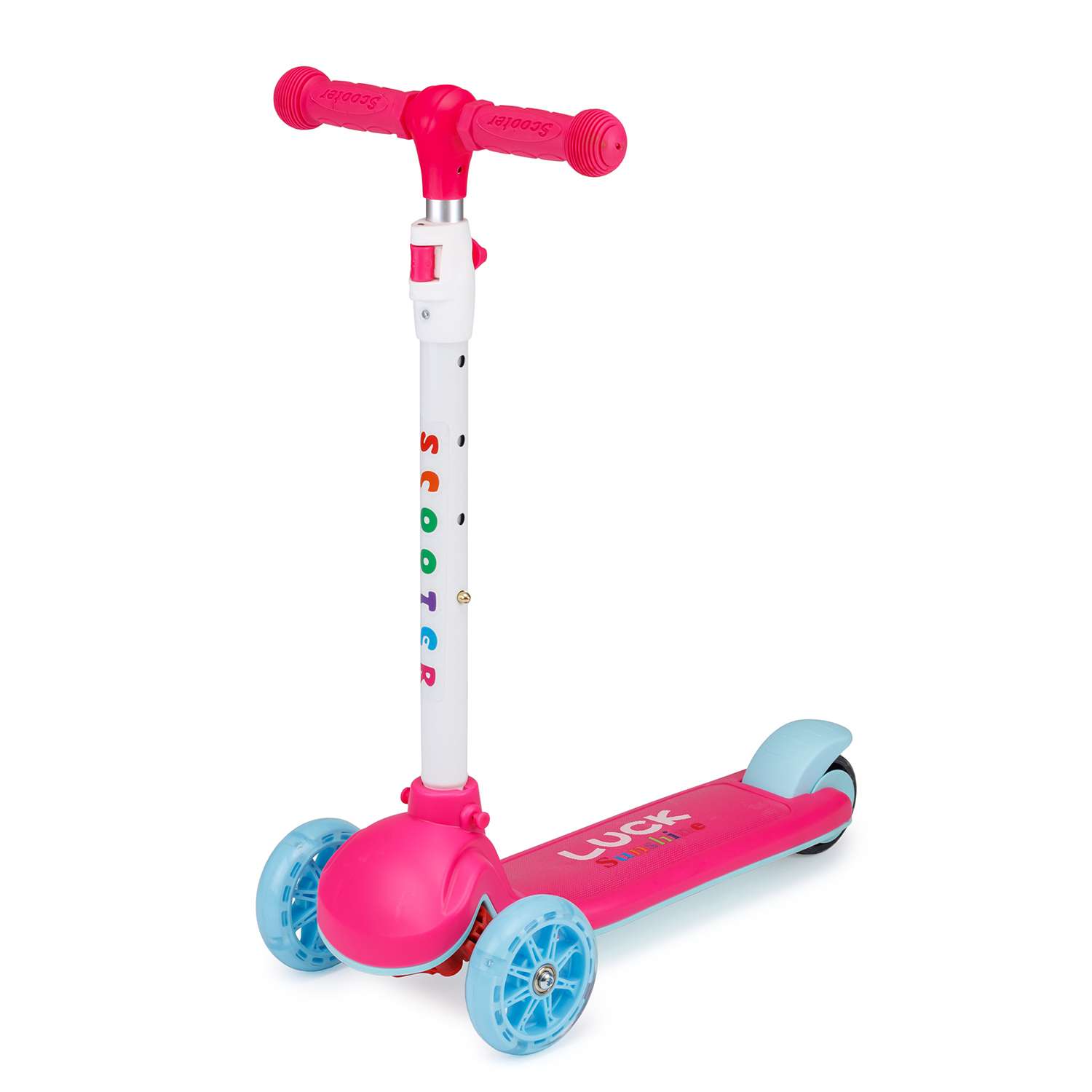 Самокат BABY STYLE детский светящиеся колеса с тормозом до 25 кг розовый - фото 1