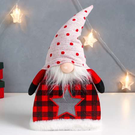 Кукла интерьерная Зимнее волшебство «Дед Мороз в клетчатом кафтане колпак в горох звёздочка» 41х24х6 см 75679