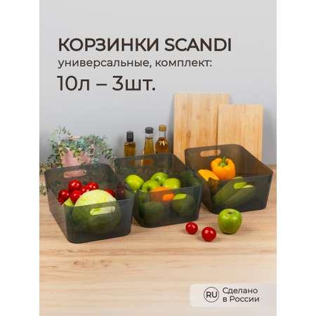 Комплект корзинок Econova SCANDI 10л - 3шт. черный прозрачный