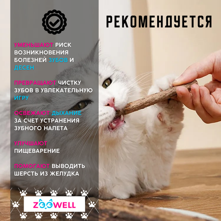 Игрушка для кошек ZDK ZooWell палочки Мататаби Actinidia polygama с эффектом кошачьей мяты для чистки зубов 20шт
