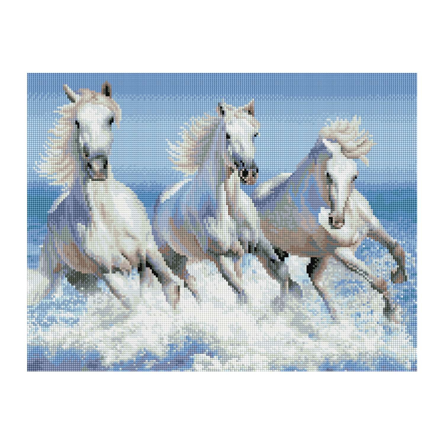 Алмазная мозаика ТРИ СОВЫ Белая тройка лошадей - фото 9