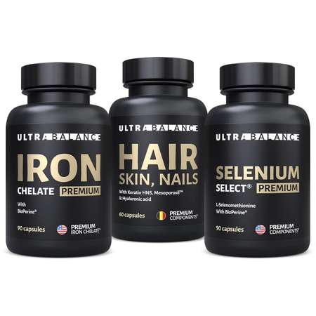 Витамины от выпадения волос UltraBalance селен хелат железа премиум с биоперином