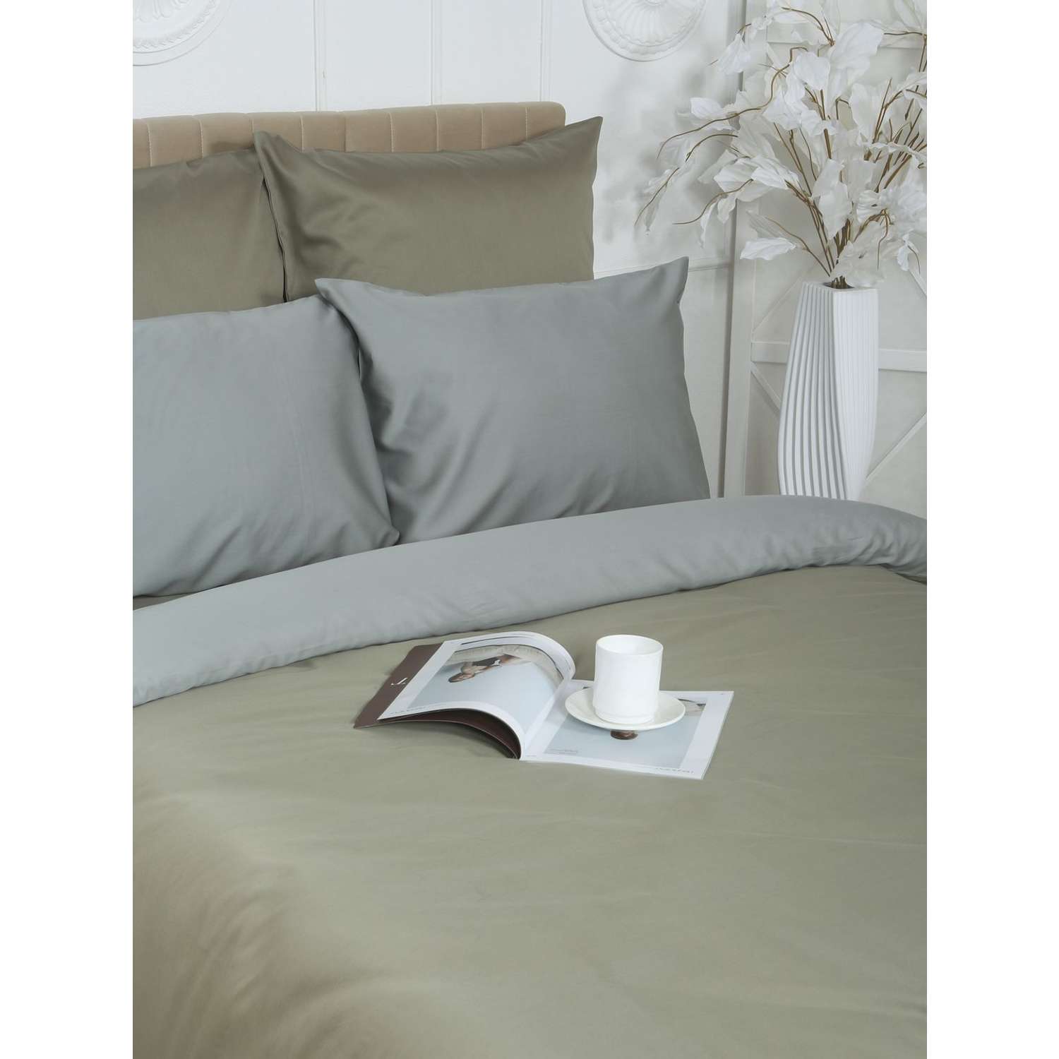 Комплект постельного белья Mona Liza 2 спальный ML Luxury sage тенсель лиоцелл шалфей/камень - фото 4