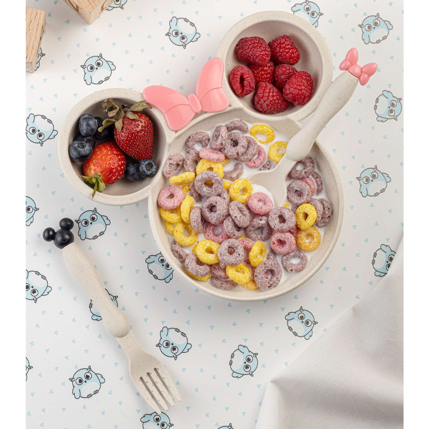 Набор детской посуды Добрый Филин Детская тарелка вилка ложка Мышонок бежевый 3 предмета - фото 7