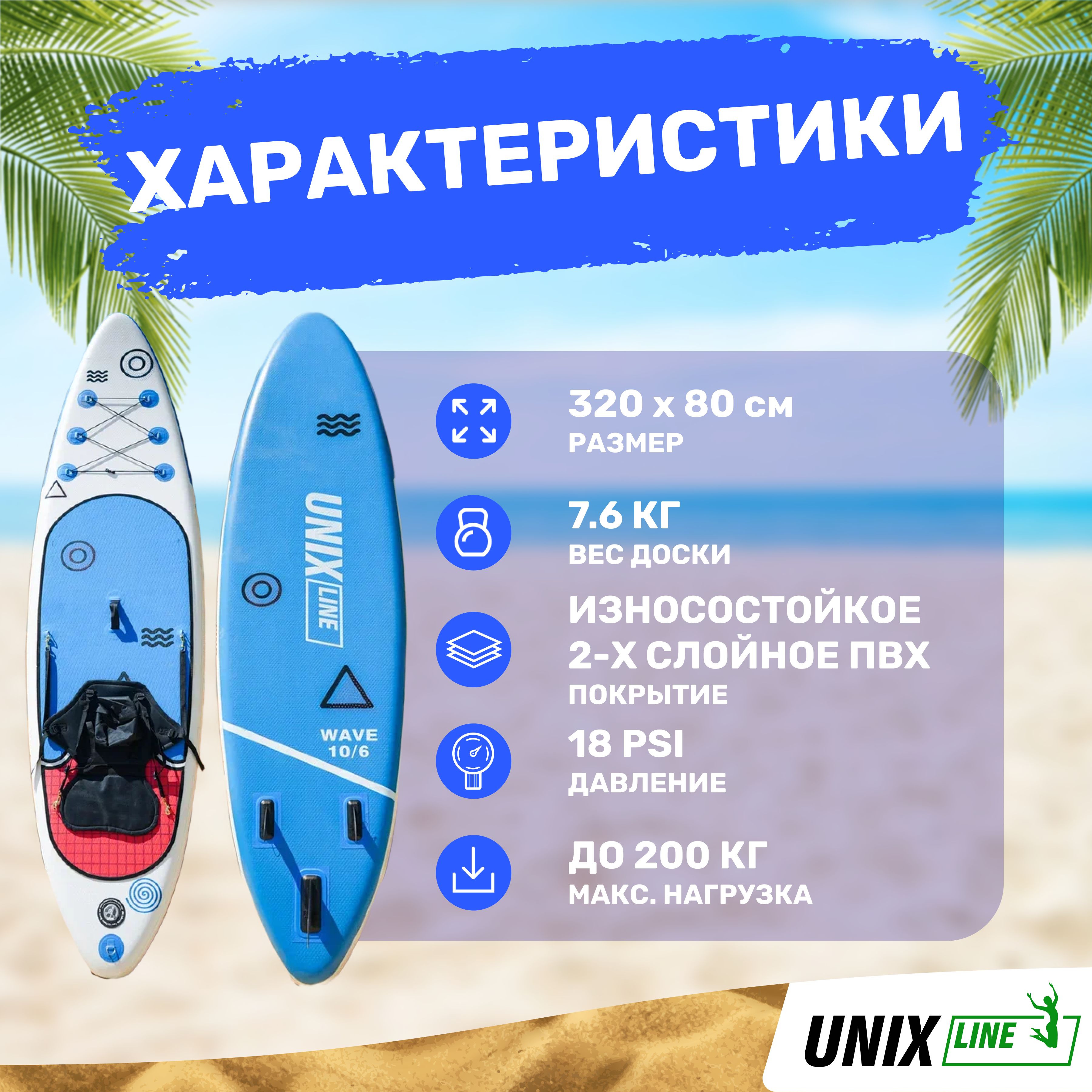 SUP-борд Deep Sea 320 см UNIX line сидение в рюкзаке в комплекте весло 3 плавника насос с монометром - фото 4