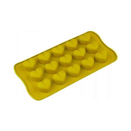 Силиконовая форма для шоколада NPOSS Сердечки 15 ячеек желтая