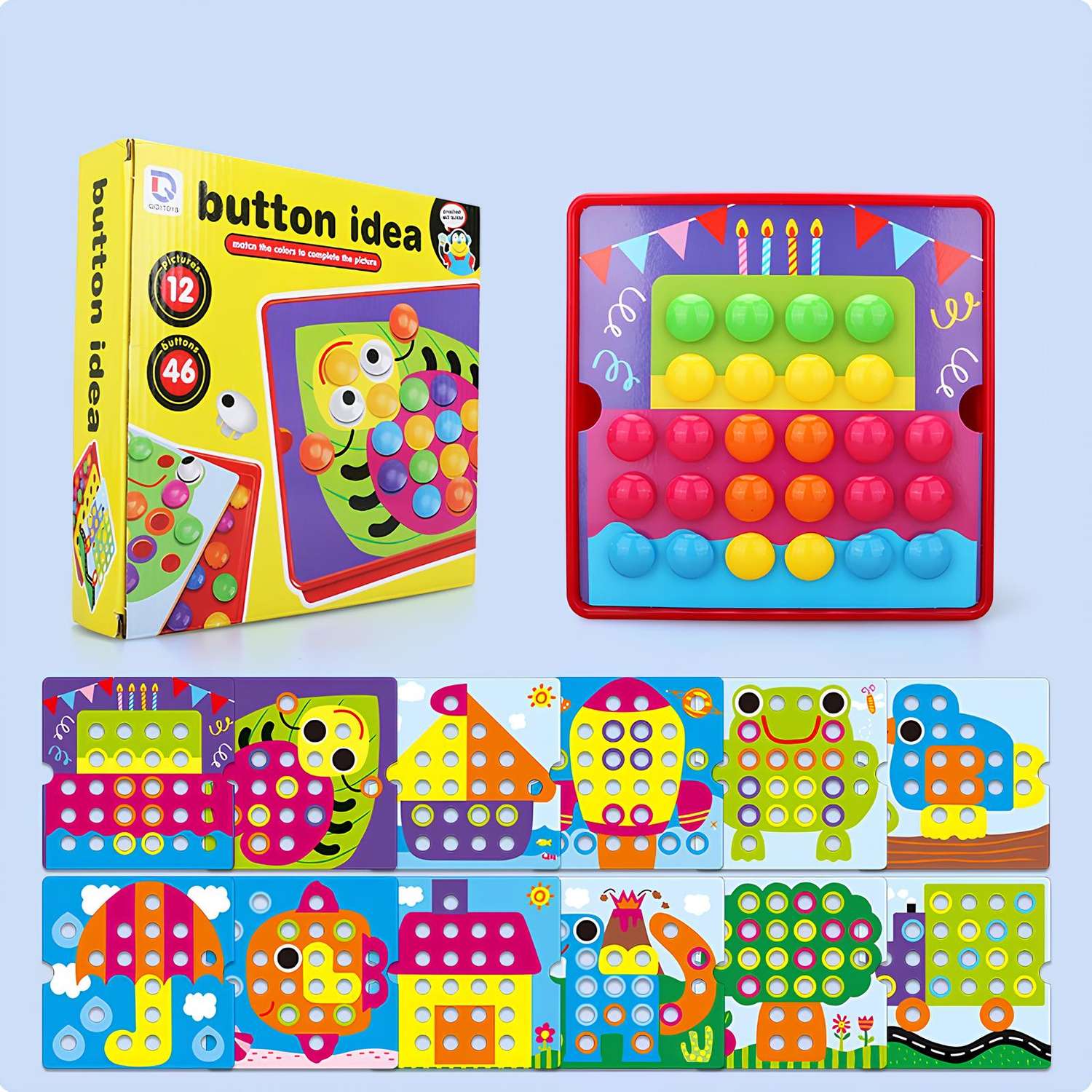 Развивающая игрушка NR-Toys мозаика крупная для малышей 12 трафаретов 46 кнопок - фото 1