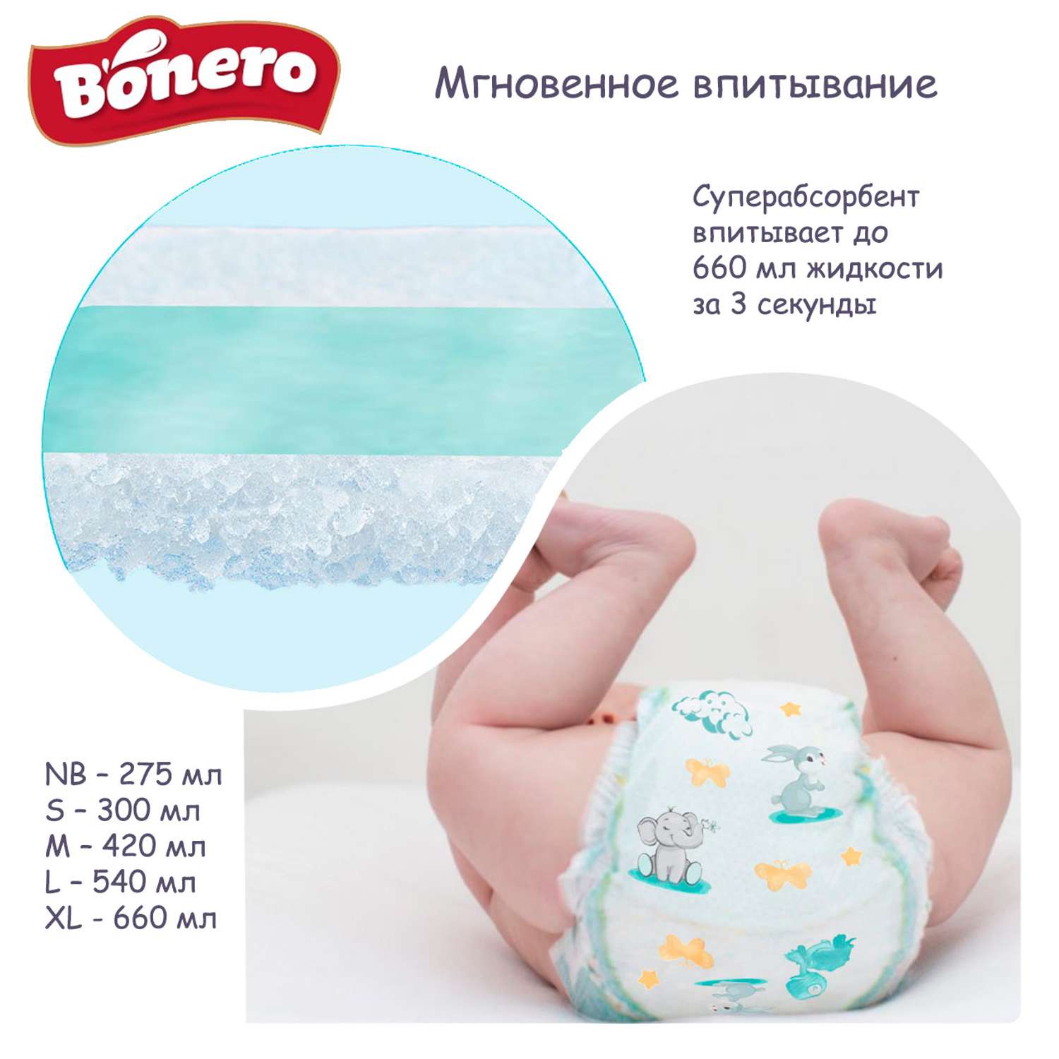 Подгузники BONERO New Born 1 от 2 - до 5 кг 50 шт - фото 3