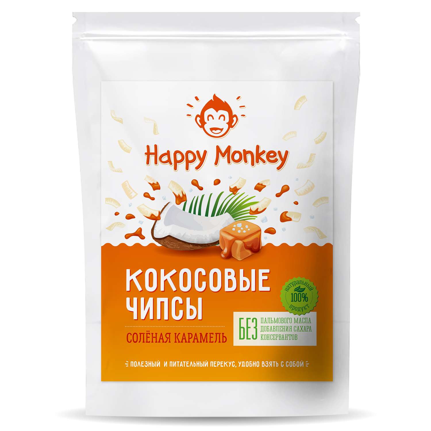 Чипсы Happy Monkey кокосовые карамель-соль 40г - фото 1