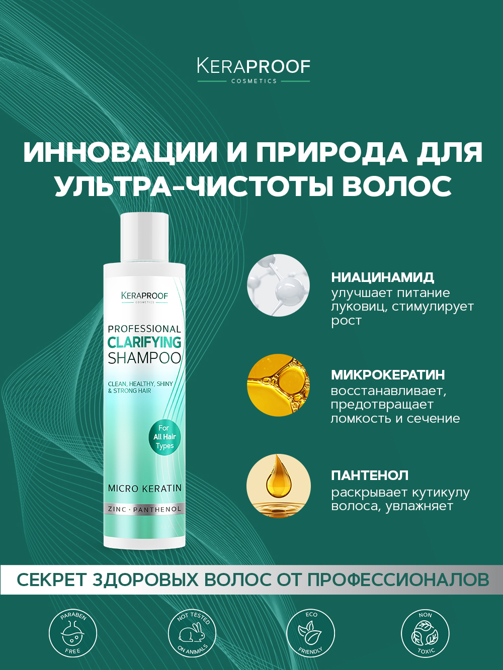 Шампунь для волос KERAPROOF для глубокой очистки профессиональный с ниацинамидом 250 мл - фото 4