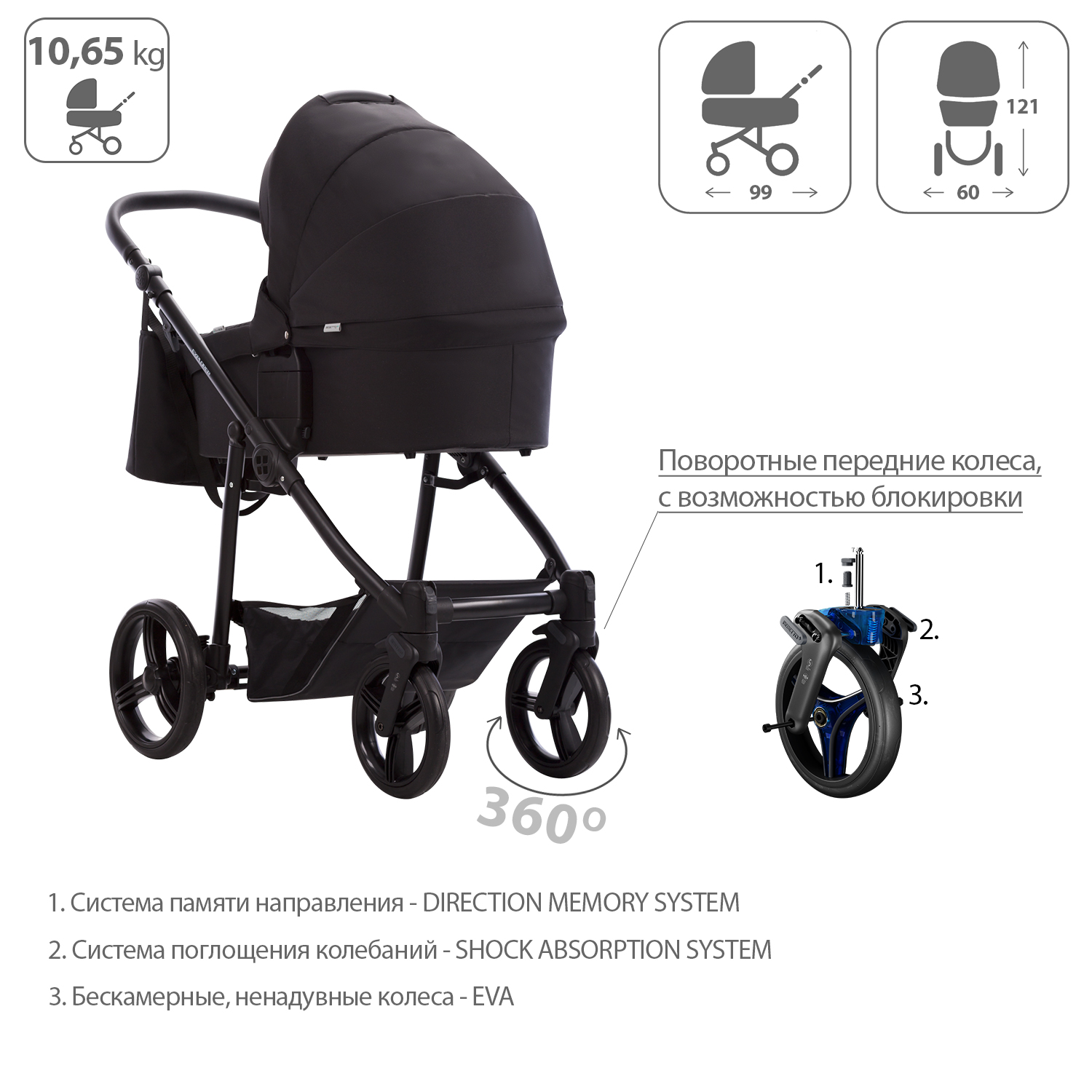 Коляска 2в1 Bebetto Explorer Air шасси Черное 07 - фото 5