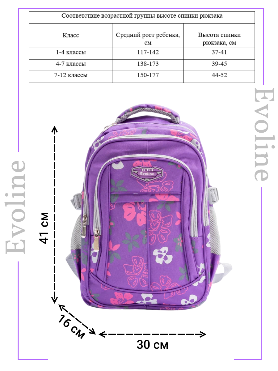 Рюкзак школьный Evoline Фиолетово-серый EVO-160-1 - фото 2