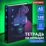 Тетрадь на кольцах Brauberg формата А5 160х220 мм в клетку со сменным блоком для учебы 120 листов