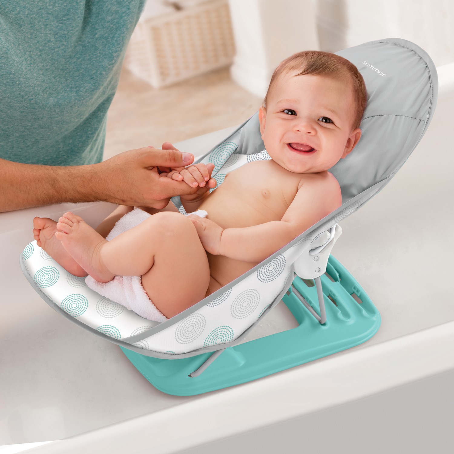 Лежак для купания Summer Infant с подголовником Deluxe Baby Bather круги/серый /голубой - фото 2