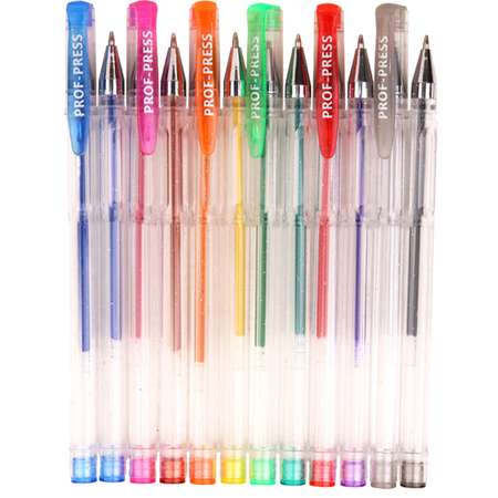 Ручки гелевые Prof-Press с блестками в блистере 12 цветов