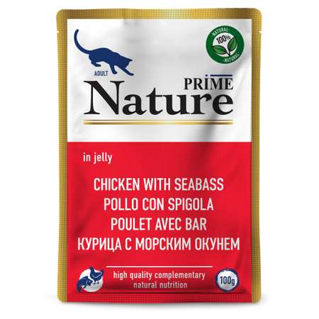 Корм для кошек Prime Nature 100г курица с морским окунем в желе пауч