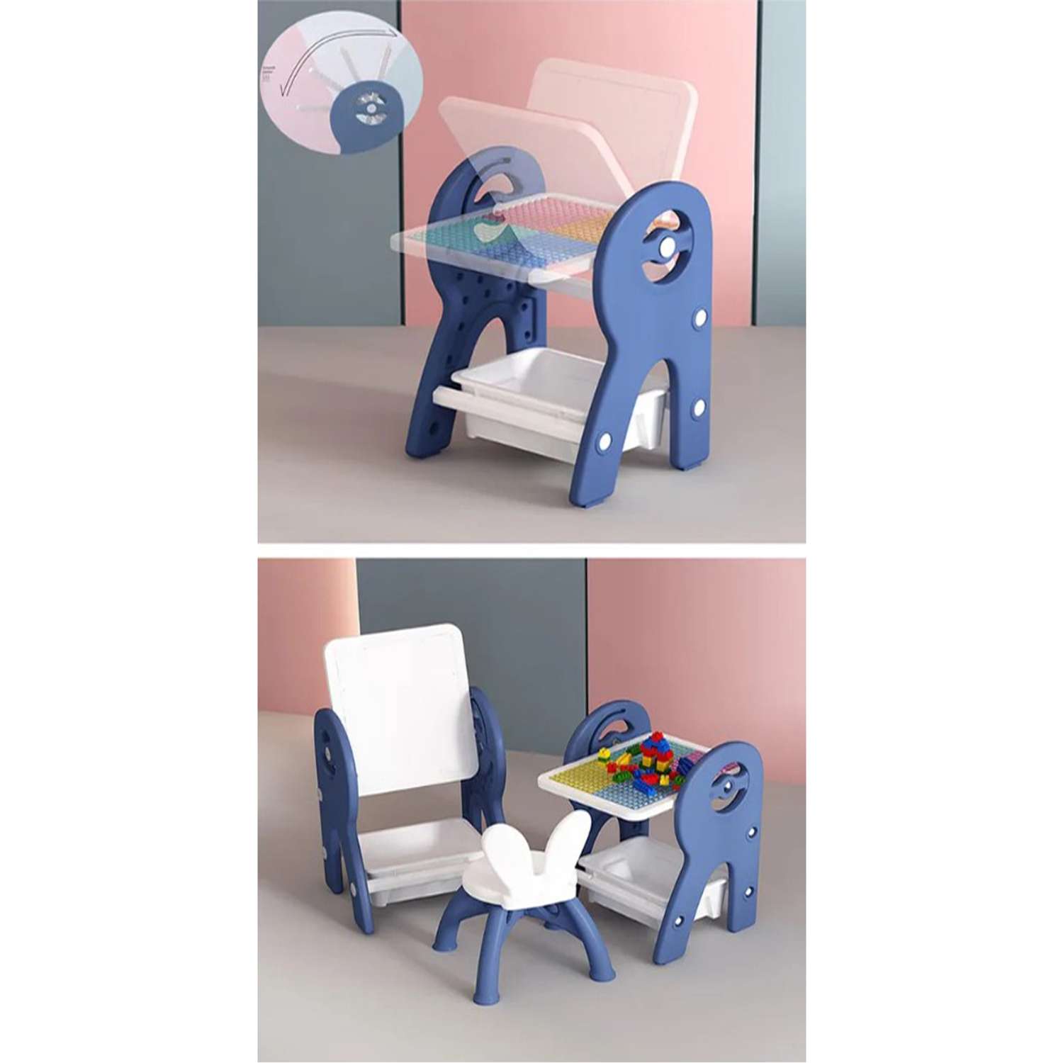Набор для творчества Floopsi мольберт столик конструктор стульчик. Доска для рисования и конструирования Розовый - фото 13