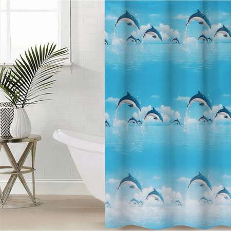 Штора для ванны Доляна комнаты «Дельфины в облаках» 180×180 см EVA