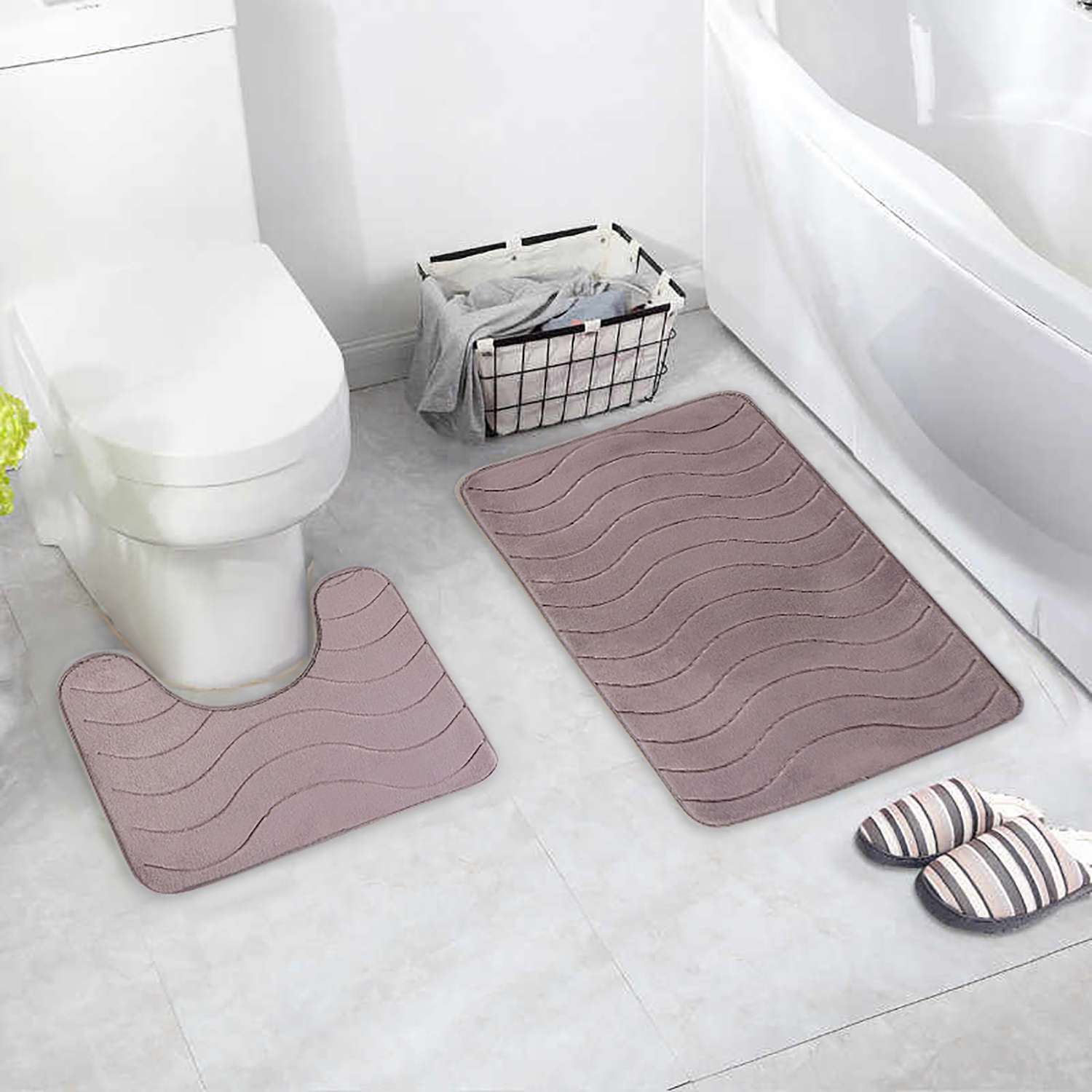 Набор ковриков Доляна для ванной и туалета «Волна» 2 шт: 40×50 50×80 см цвет серый - фото 7