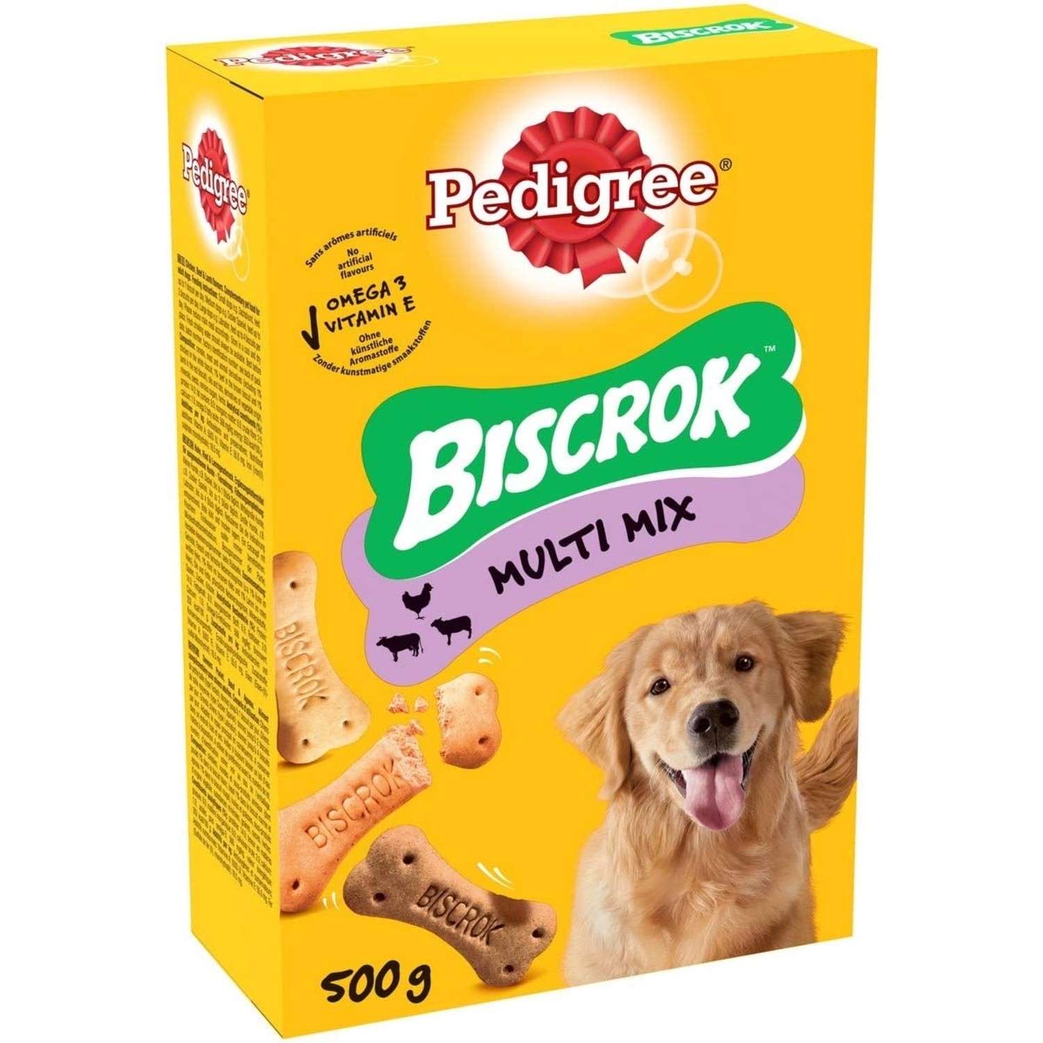 Лакомство для взрослых собак Pedigree Biscrok бисквитные косточки ассорти 500г - фото 1