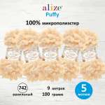 Пряжа для вязания Alize puffy 100 г 9 м микрополиэстер фантазийная плюшевая 742 ванильный 5 мотков