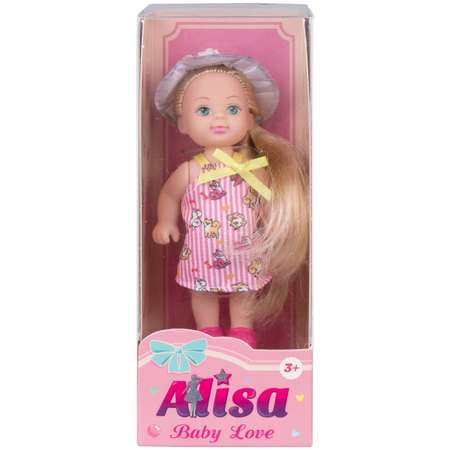 Кукла для девочки Alisa baby love 1TOY малышка мини в летней одежде в розовом платье в полоску 12 см