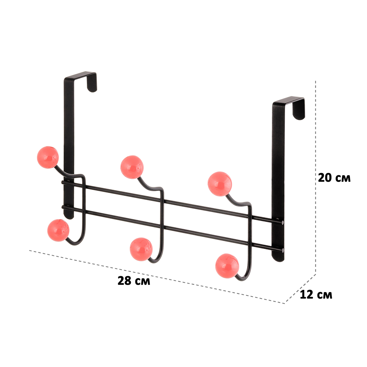Вешалка El Casa на дверь Черная с 6 крючками с красными шариками - фото 2
