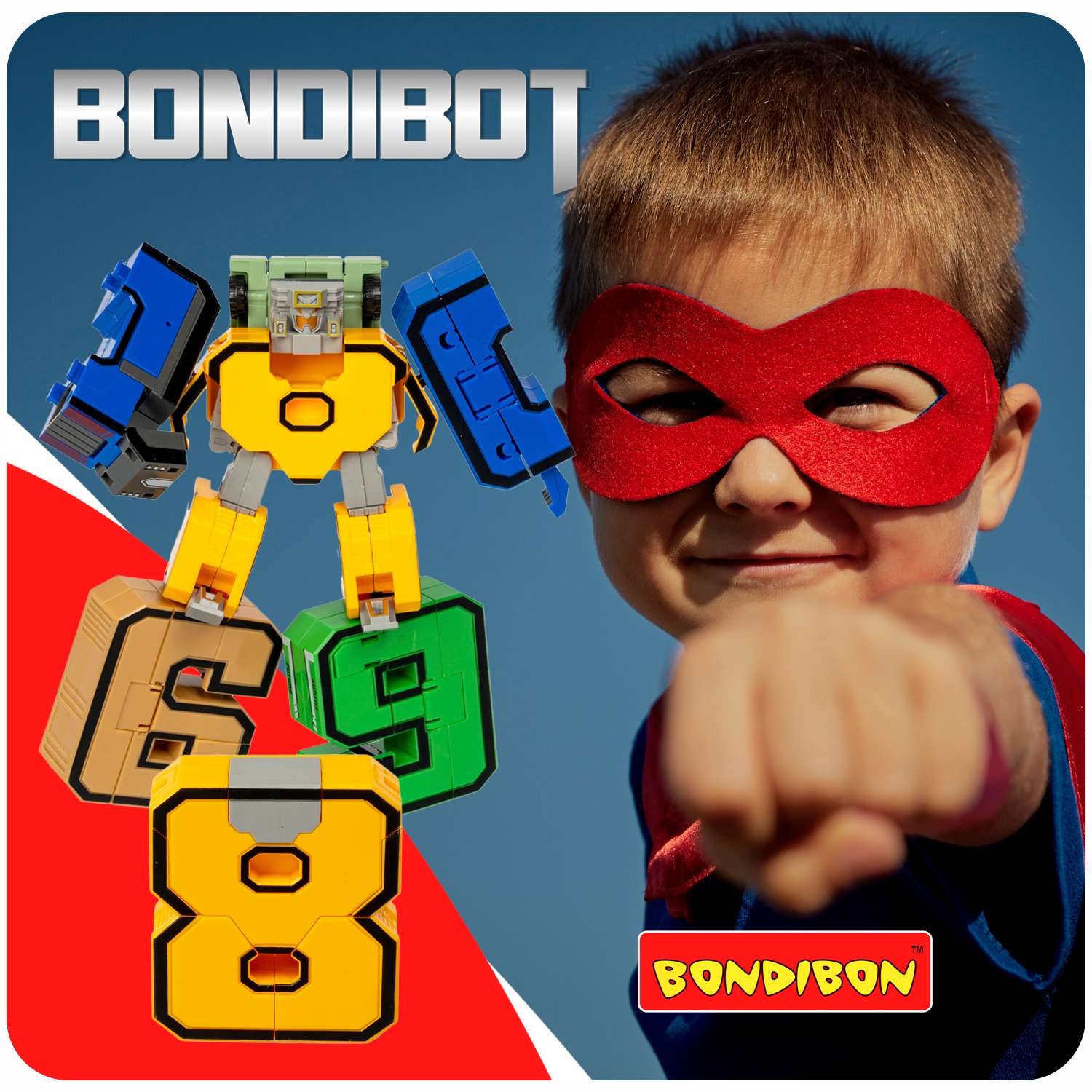 Трансформер BONDIBON bondibot 2 в 1 Цифровой переворот робот-цифра 8 жёлтого цвета в голубом боксе - фото 10