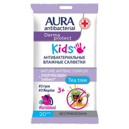 Салфетки влажные AURA Antibacterial kids 20шт в ассортименте