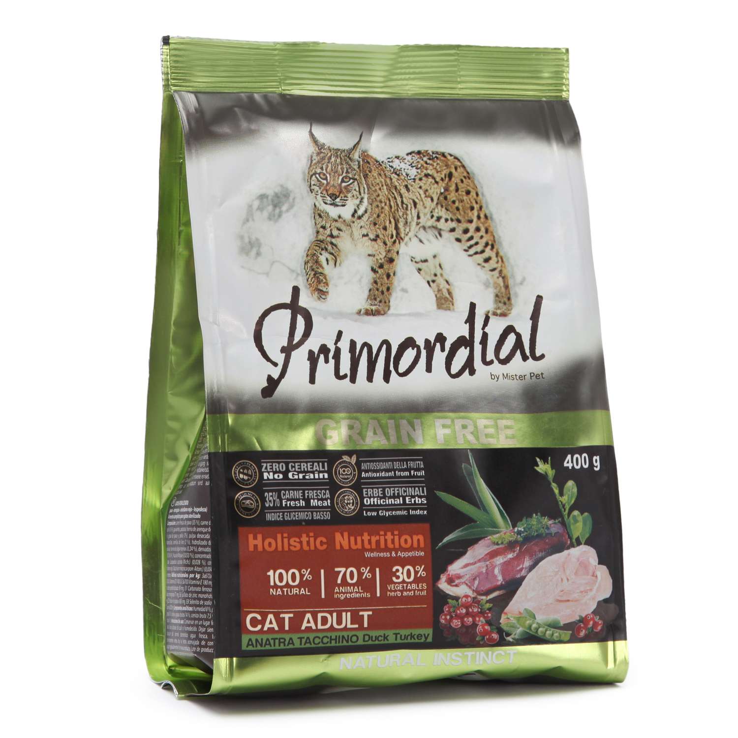 Корм сухой для кошек Primordial 400г беззерновой утка-индейка - фото 1