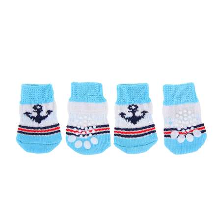 Носки для животных Пижон нескользящие «Моряк» размер L 3.5/5 * 8 см 4 шт. голубые