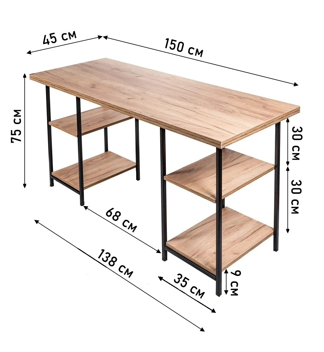 Стол компьютерный письменный WoodSteel в стиле лофт Сhicago 150x58x76 см чёрный - фото 3