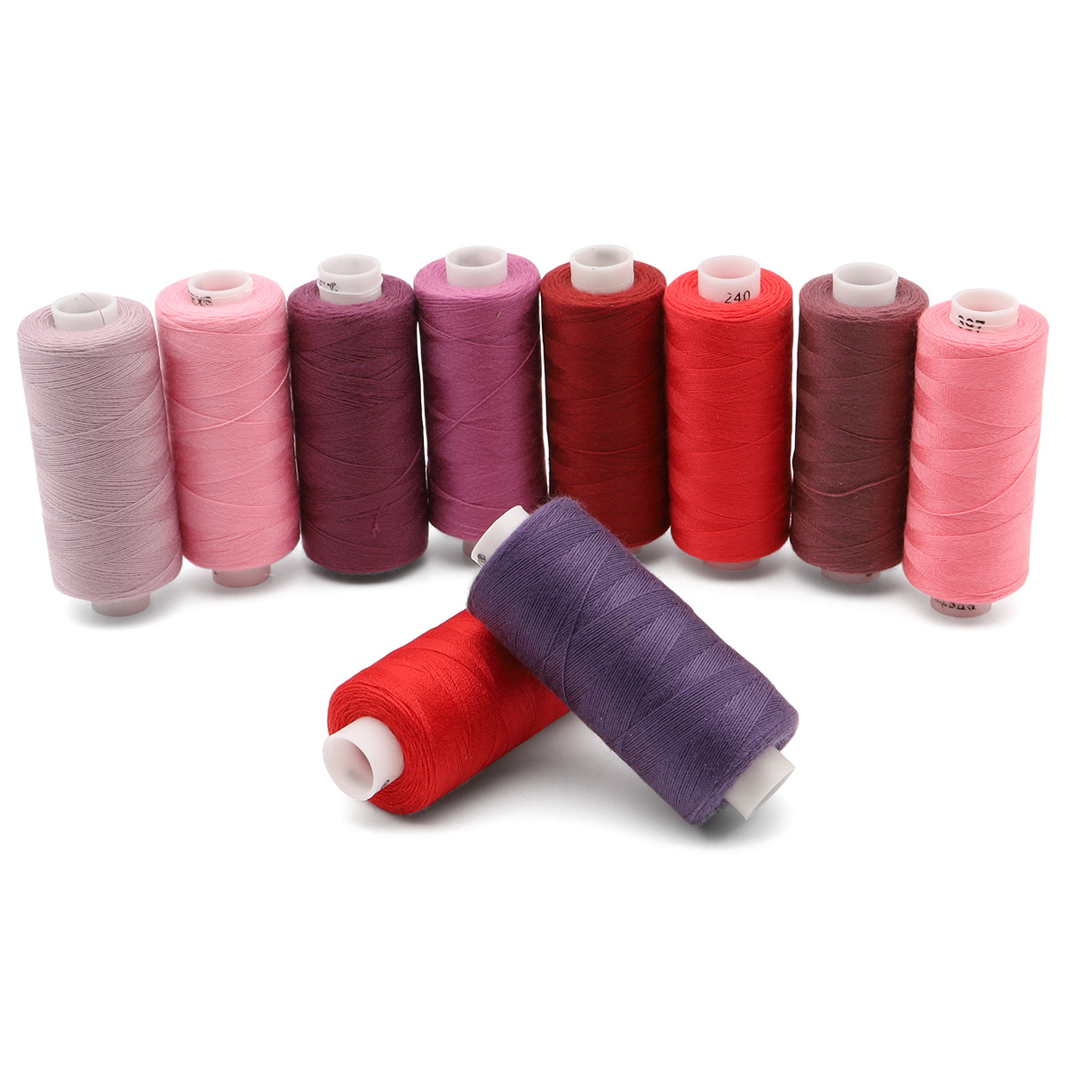 Набор ниток Bestex для шитья трикотажа ткани легкой и средней плотности 40/2 Красно - сиреневые 400 ярд 10 шт - фото 1