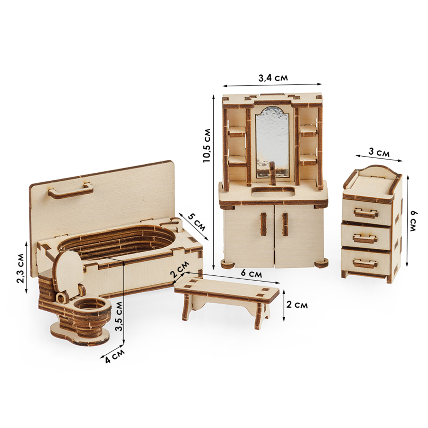 Мебель для кукол Тутси Сборная модель для ванной из дерева 1-159-2021 - фото 5