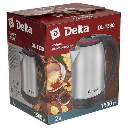 Электрический чайник Delta DL-1330 нержавеющая сталь с красным 2 л 1500 Вт