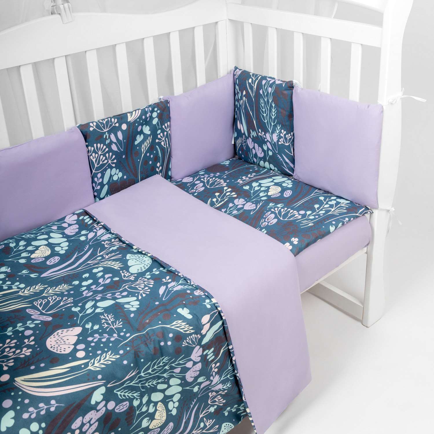 Комплект в кроватку AmaroBaby 15 предметов: 3+12 подушек-бортиков Flower dreams фиолетовый - фото 2