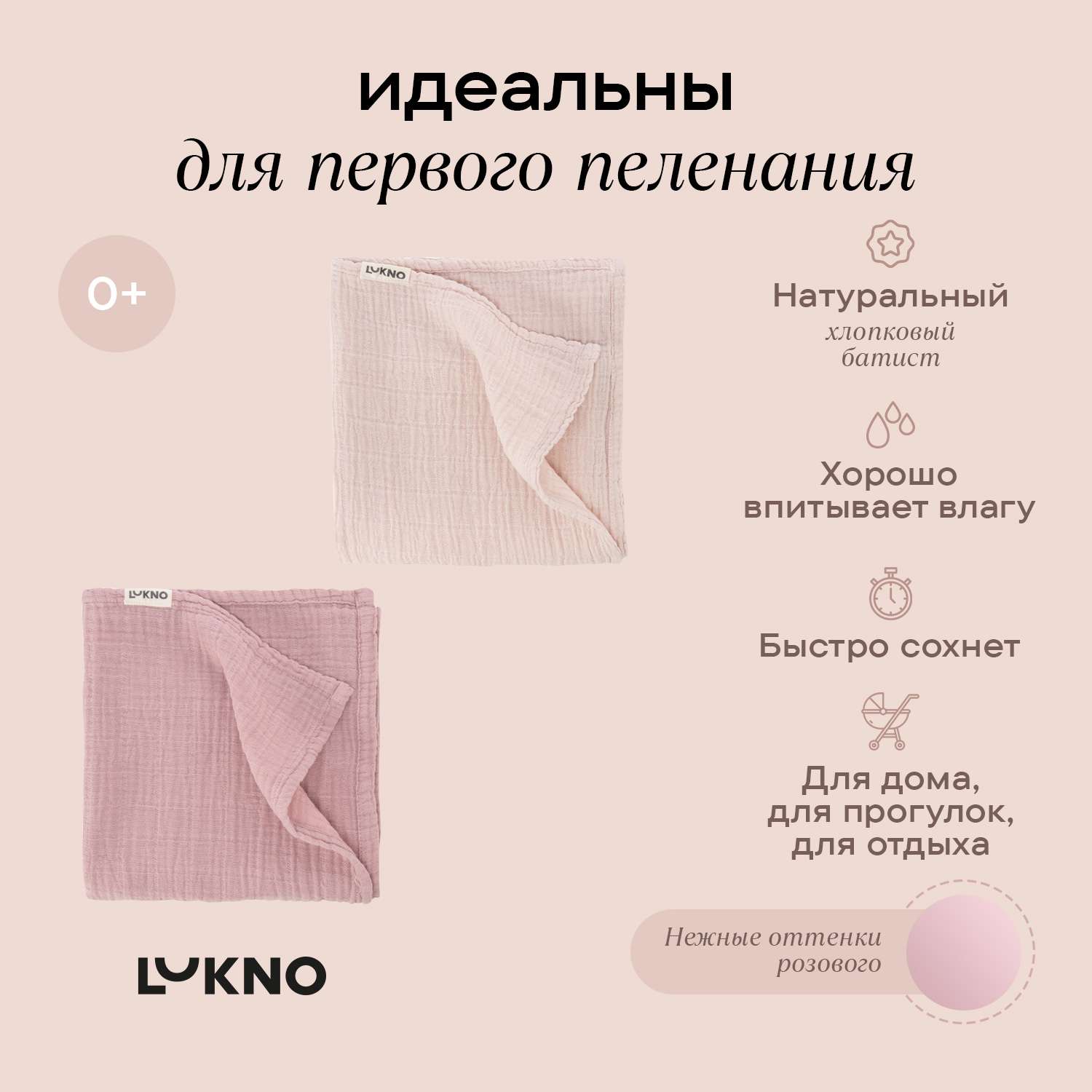 Набор пеленок LUKNO Муслиновые для новорожденных 2 штуки 80 x 80 см - фото 1