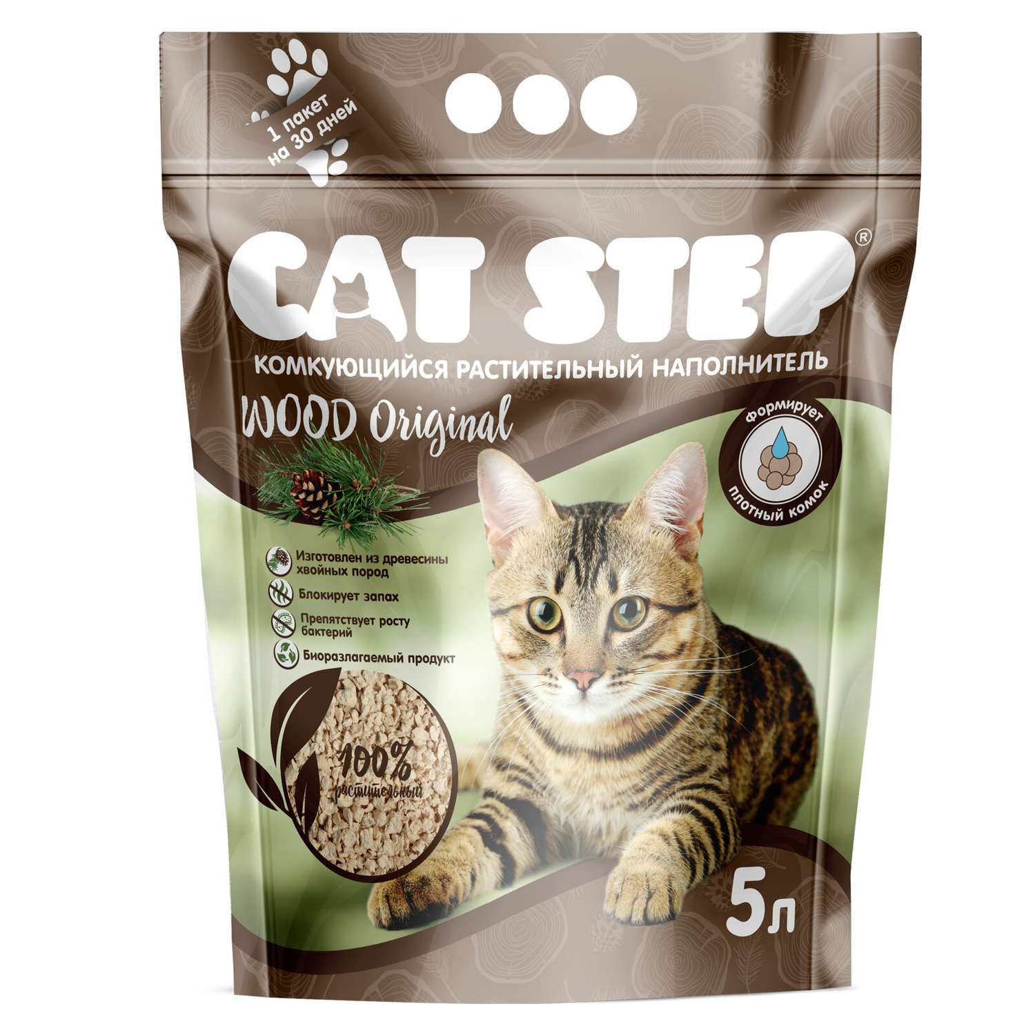 Наполнитель для кошек Cat Step Wood Original комкующийся растительный 5л - фото 1