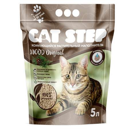 Наполнитель для кошек Cat Step Wood Original комкующийся растительный 5л