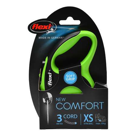 Рулетка Flexi New Comfort XS трос 3м до 8кг Черный-Зеленый