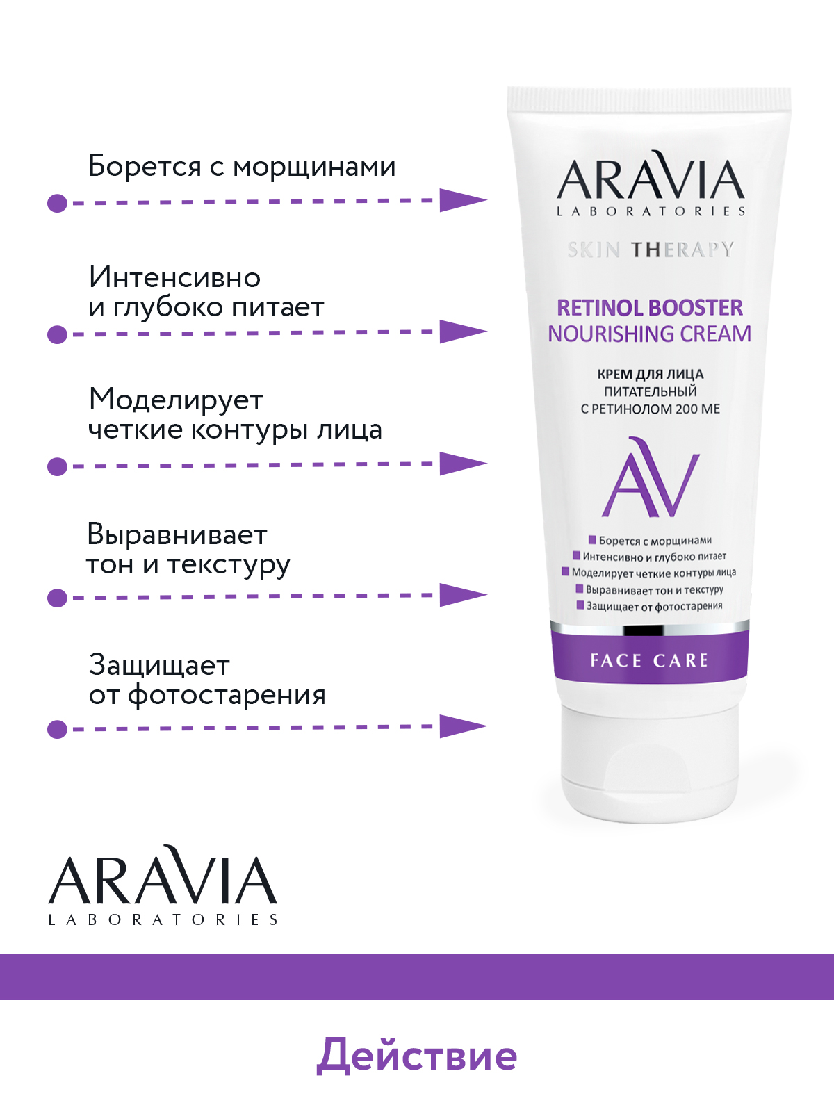 Крем для лица ARAVIA Laboratories питательный с ретинолом 200 МЕ Retinol Booster Nourishing Cream 50 мл - фото 5