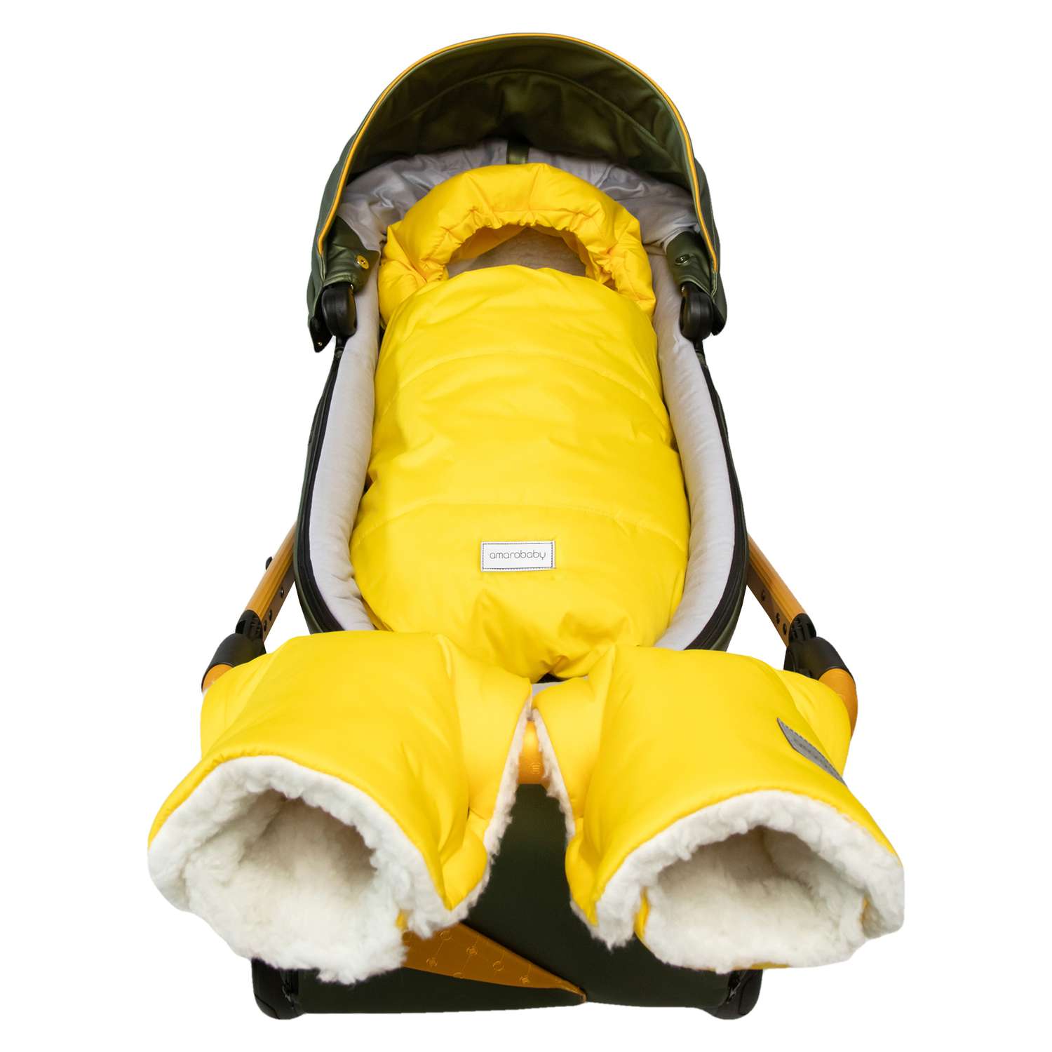 Конверт зимний AmaroBaby меховой Snowy Travel Желтый 85 см - фото 4