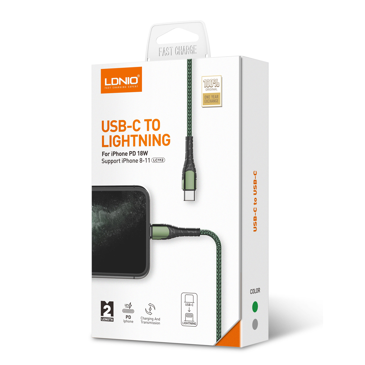 Кабель LDNIO LC112/ USB PD: Type-C--Lightning/ 2m/ 30W/ медь: 176 жил/ Нейлоновая оплетка/ Gray