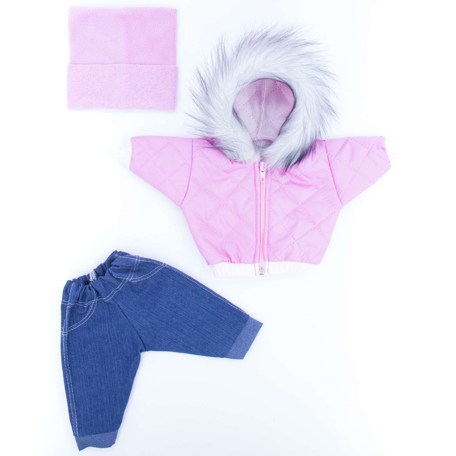 Комплект для пупса Модница 43-48 см: куртка с опушкой джинсы и шапочка 6120 цикламен-розовый 6120цикламен-розовый - фото 13